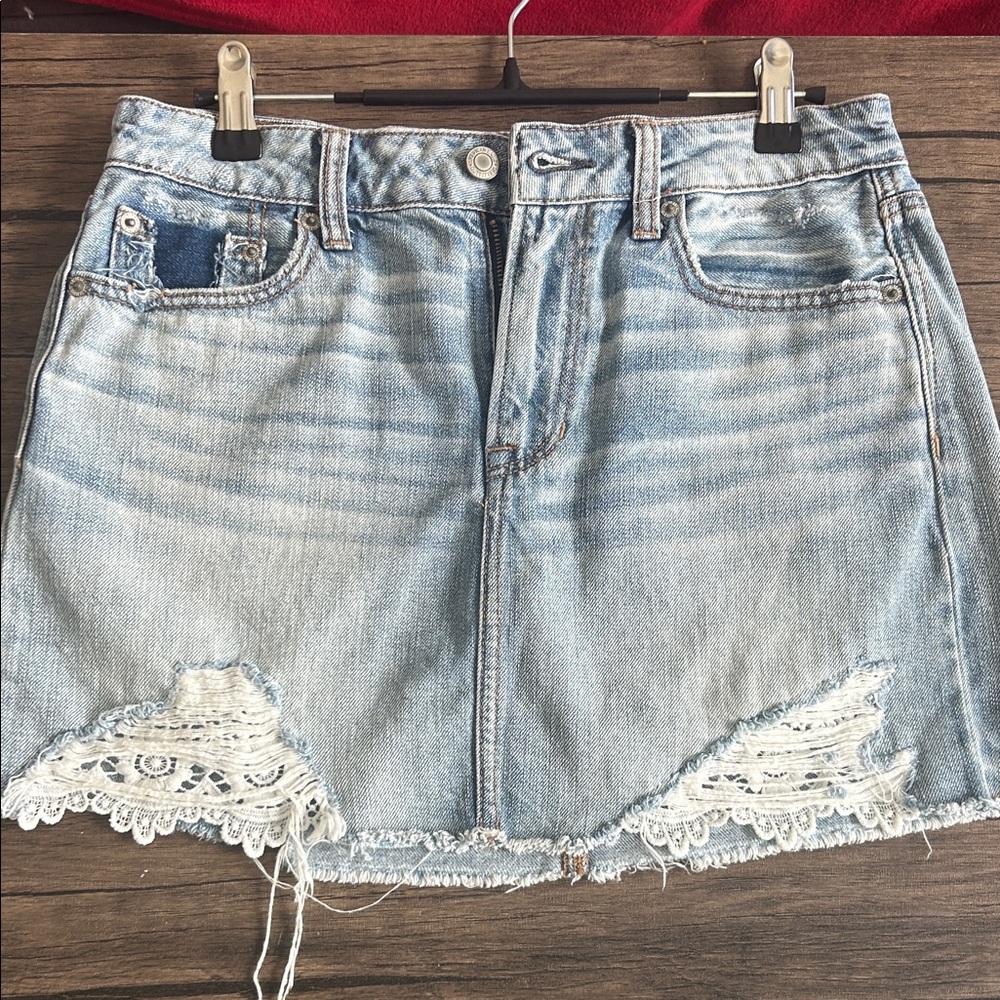 American Eagle Outfitters Light Blue Distressed Mini Skirt